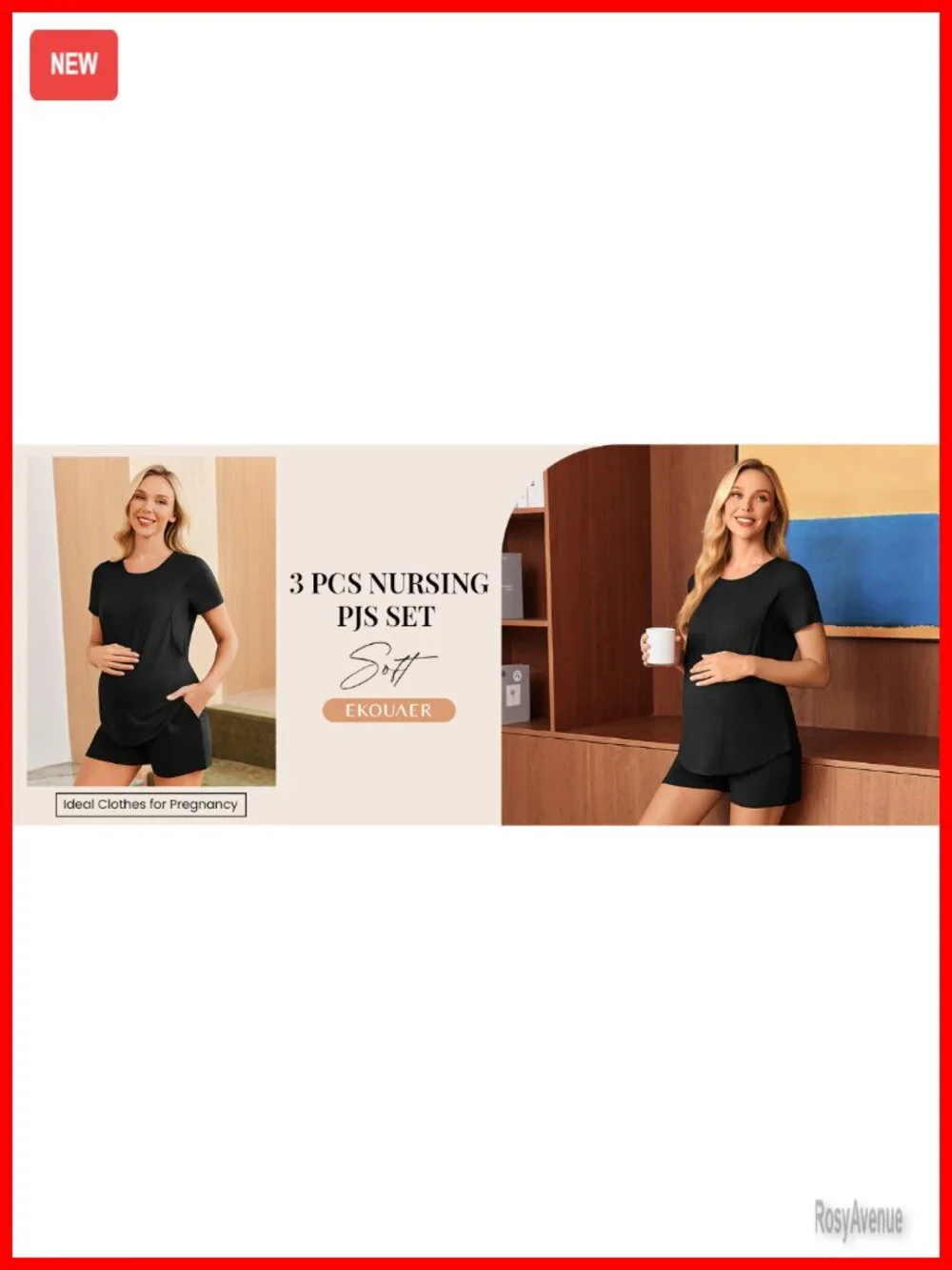 3 Piece Maternity Nursing Pajama Set with Adjustable Waistbands